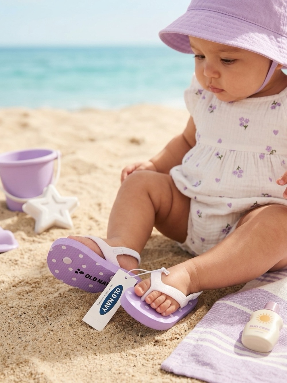 Old Navy NOS Vintage Baby Purple Polka Dot Flip Flops NWT 3-6M